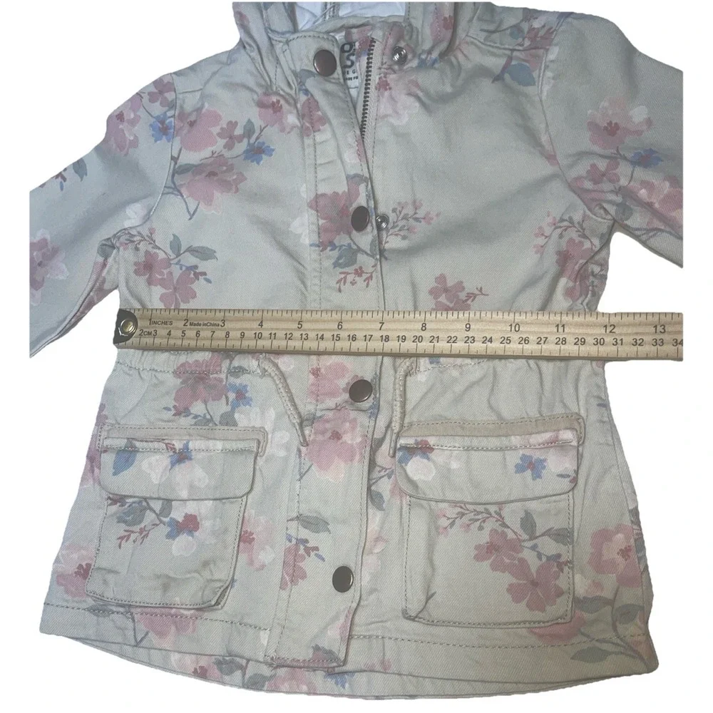Girl 4T Oshkosh B'gosh Denim Jacket Beige Pink Blue Floral drawstring Waist